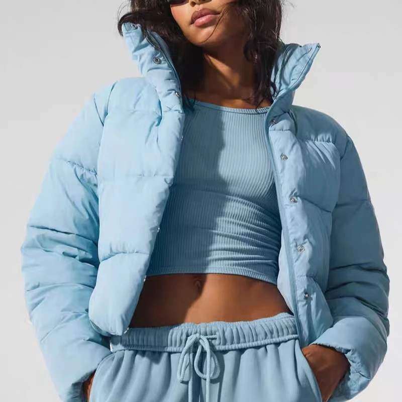 

Sport Puff Parkas Women Winter Classic Thicken Warm Cotton-padded Jacket Stand-up Collar Loose Cotton Puffer Short Coat Outdoors