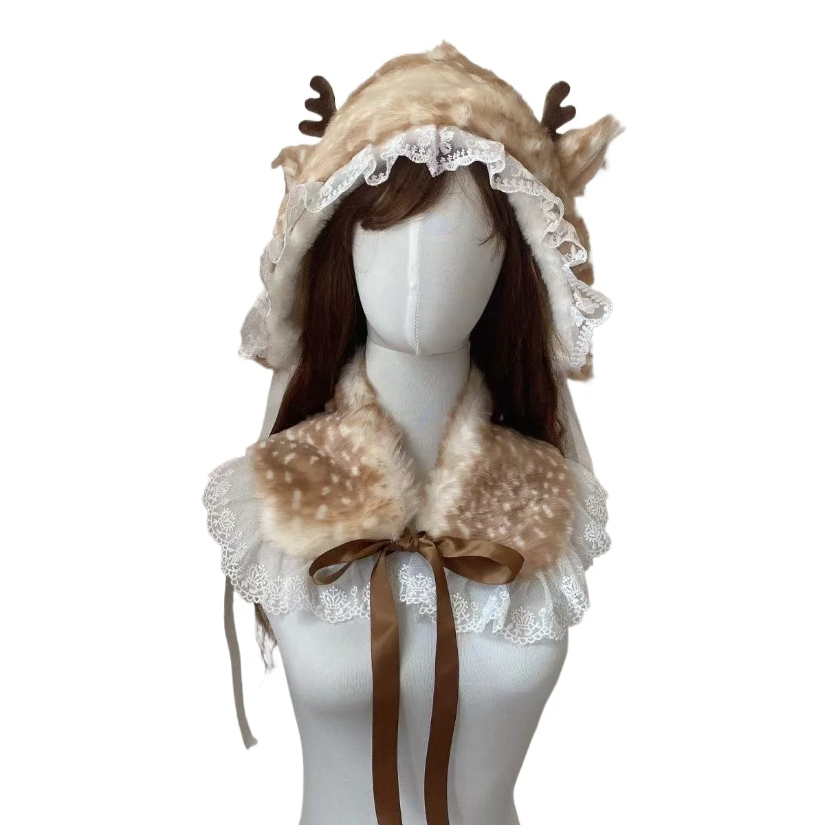 Faux col de noël Lolita en dentelle d'élan mignon, faux col japonais Kawaii Cosplay cerf, accessoires de tatouage, bavoir à col de cerf, bandeau, chapeau
