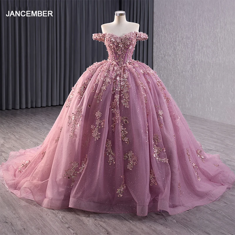 

Jancember Flash Sale Promotion Long Evening Bridesmaid Dress Ball Gown Sequins Evening Dress Sweetheart Appliques فستان سهرة