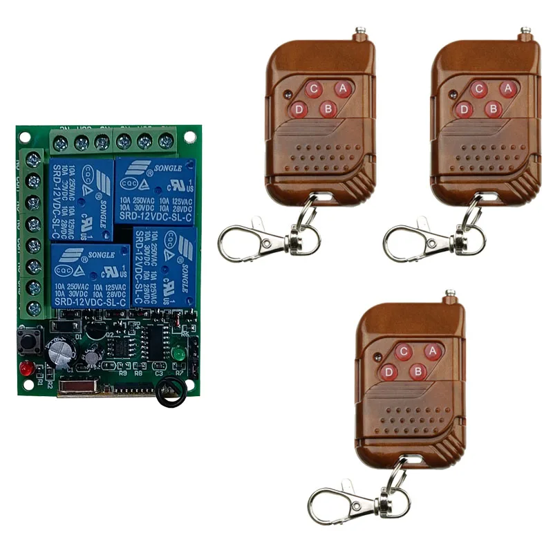433MHz DC 12V 24V 10A Relay 4CH Wireless RF Remote Control Light Switch 10A Relay Output Radio Receiver Module +Transmitter