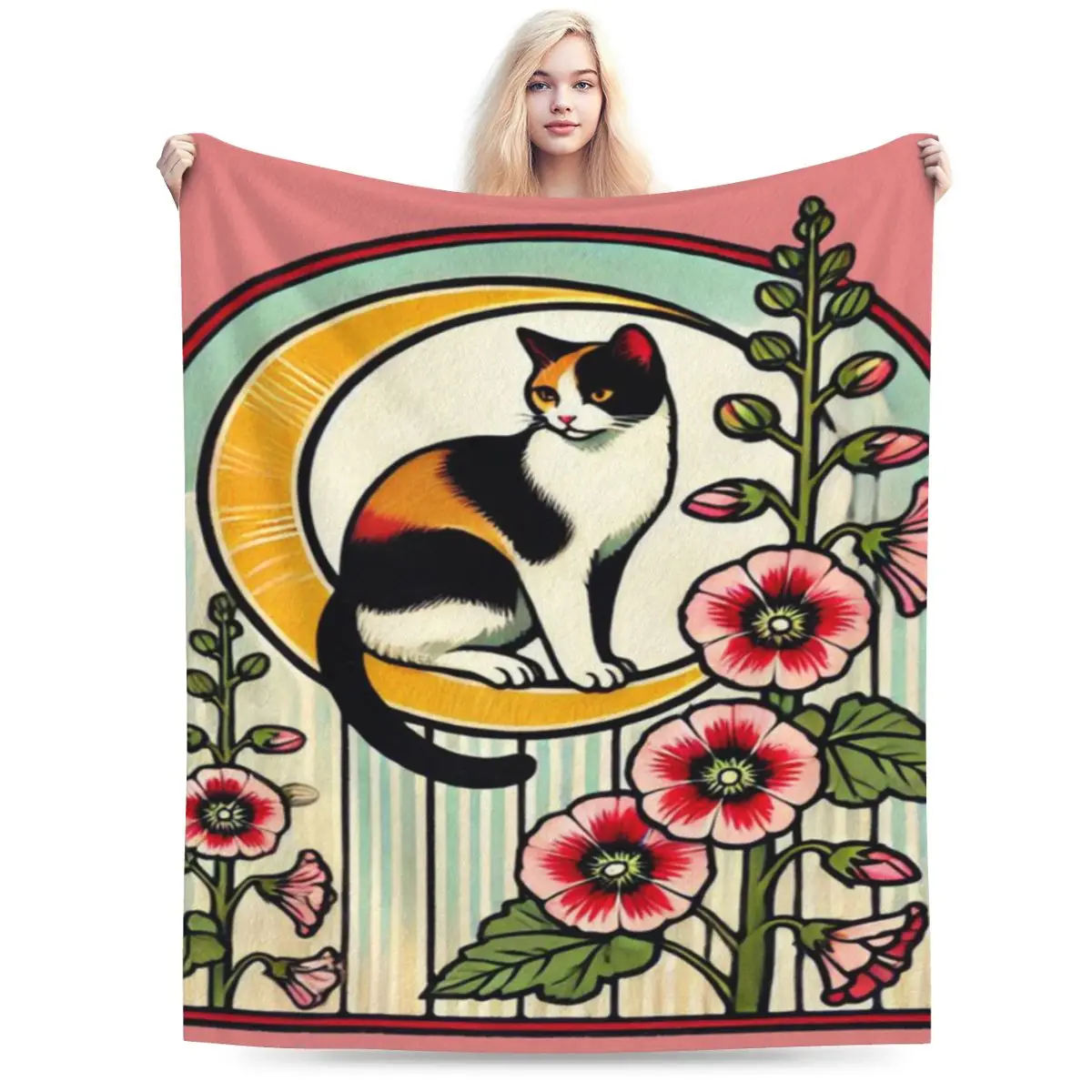 Hollyhocks Calico Cat An Ultra-Soft Micro Fleece Blanket