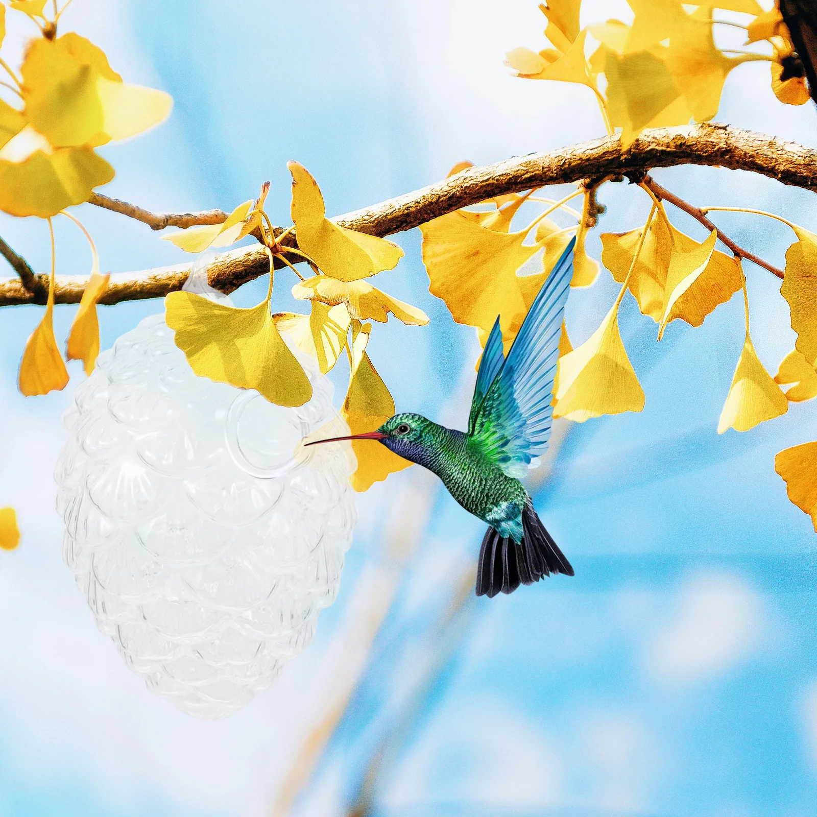 

Glass Pinecone Hummingbird Feeder Hand Blown Transparent Hanging Outdoor Garden Bird Feeder Squirrel Proof Finch Parakeet Budgie