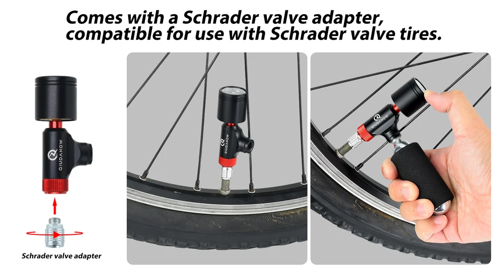 Fahrrad-CO2-Pumpe, Mini, tragbar, handbetrieben, schnelle Reifenpumpe mit Manometer für MTB- und Rennräder, passend für Schrader- und Presta-Ventile – Detail 5