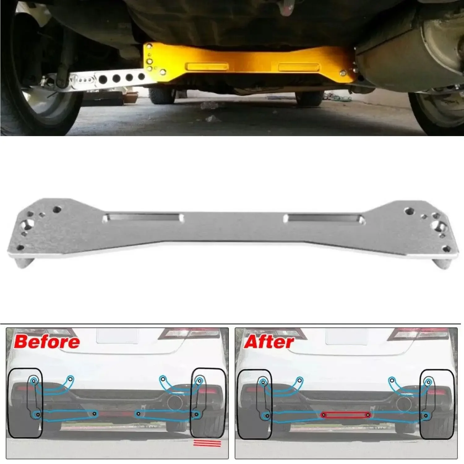 hot sale Rear Lower Control Arms + Tie Bar Subframe Brace for Honda Civic EK 96-00 tie rod support trestle Silver