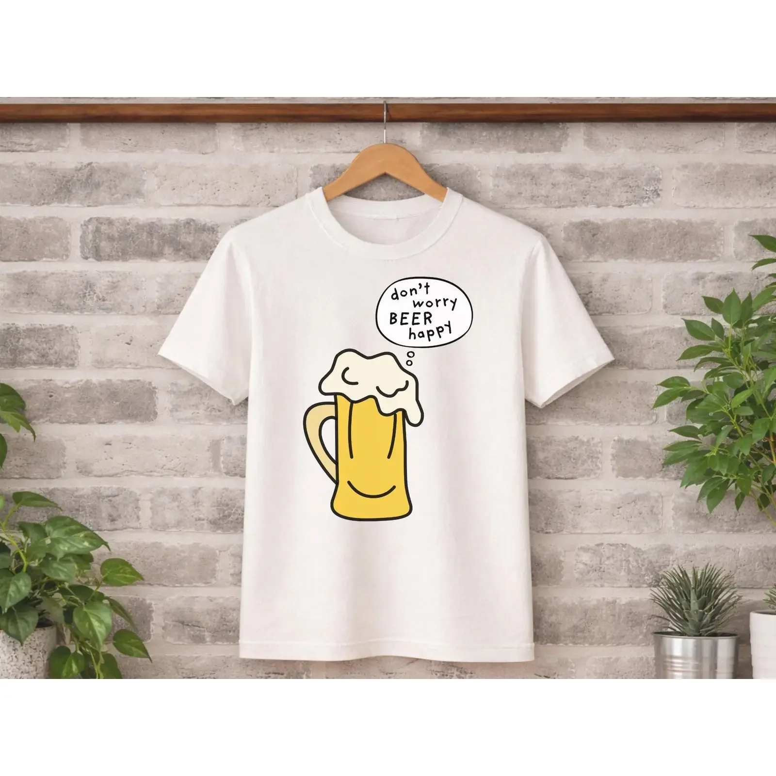 Dont Worry Beer Happy T Shirt Funny Drinking Humor Bar Party Lover  vintage Washed graphic streetwear homme Versatile