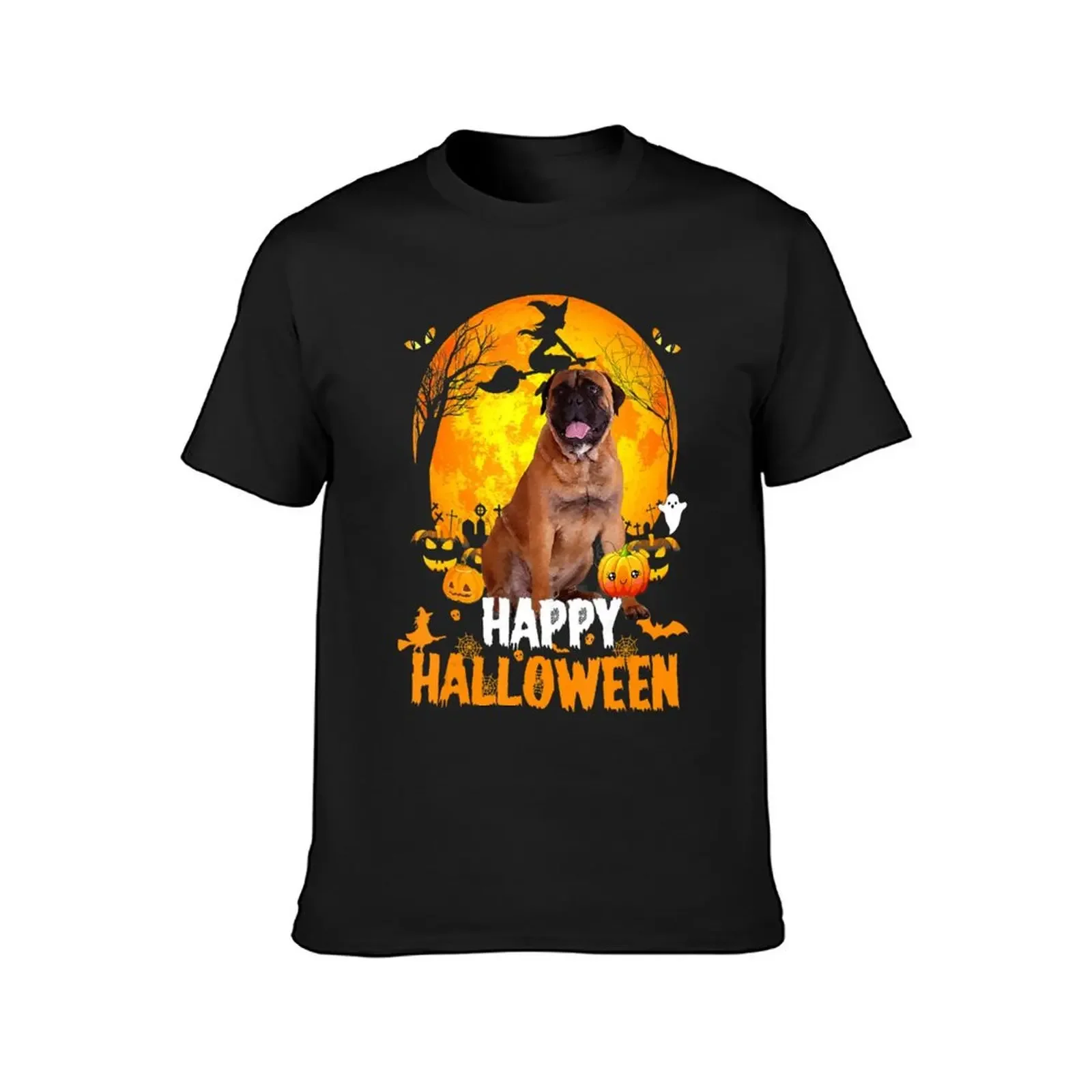 Bullmastiff Dog Happy Halloween Day With the Moon & Pumpkin T-Shirt custom shirt cute clothes mens clothes