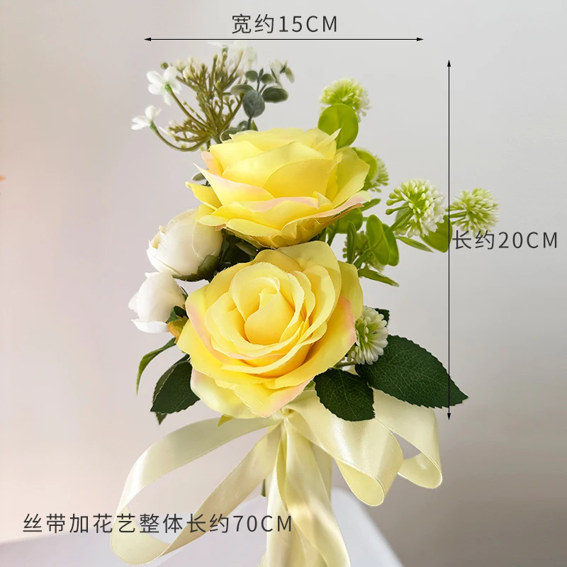Chair Artificial Flowers Sashes Rose Bouquet Knot Cover For Church Car Outdoor Banquet Party Events Wedding Decorations Supplies view 4
