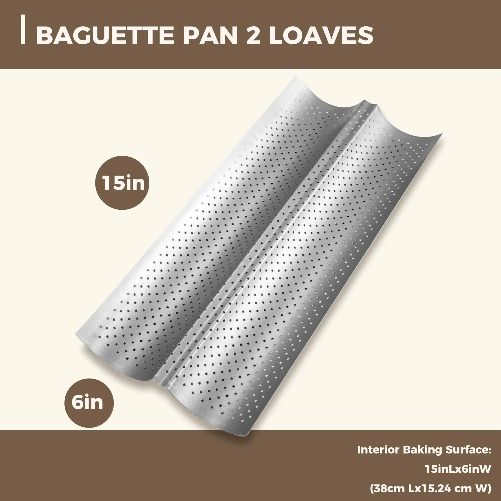 Nonstick Baguette Pans for French Bread Baking, Perforated 2/3/4 Loaves Baguettes Bakery Tray, 15' X 6.3', Silver and Black