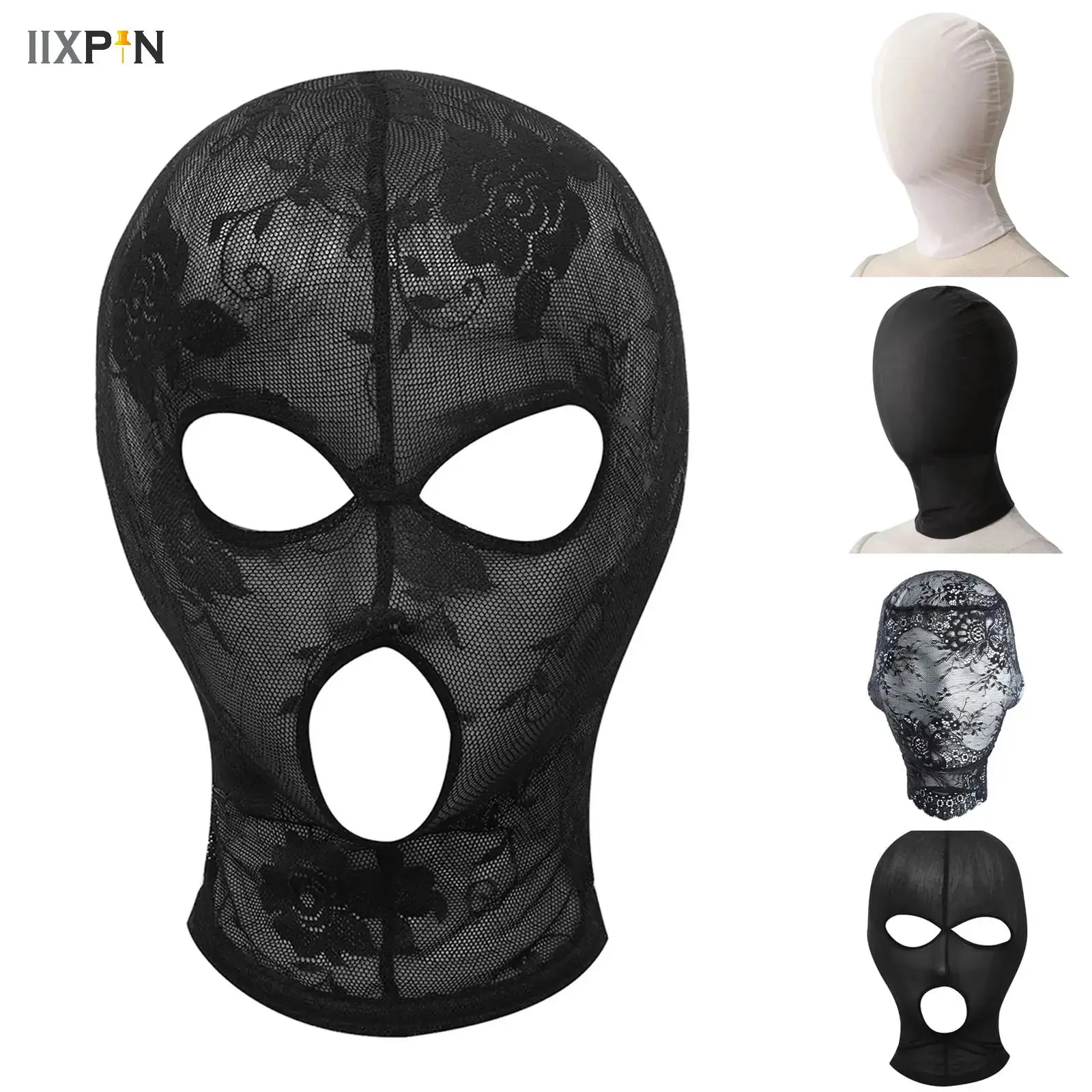 

Women Balaclava Hot Hollow See-through Mesh Veil Headpiece Turban Ladies Shining Fishnet Headhood Club Rave Party Head Mask