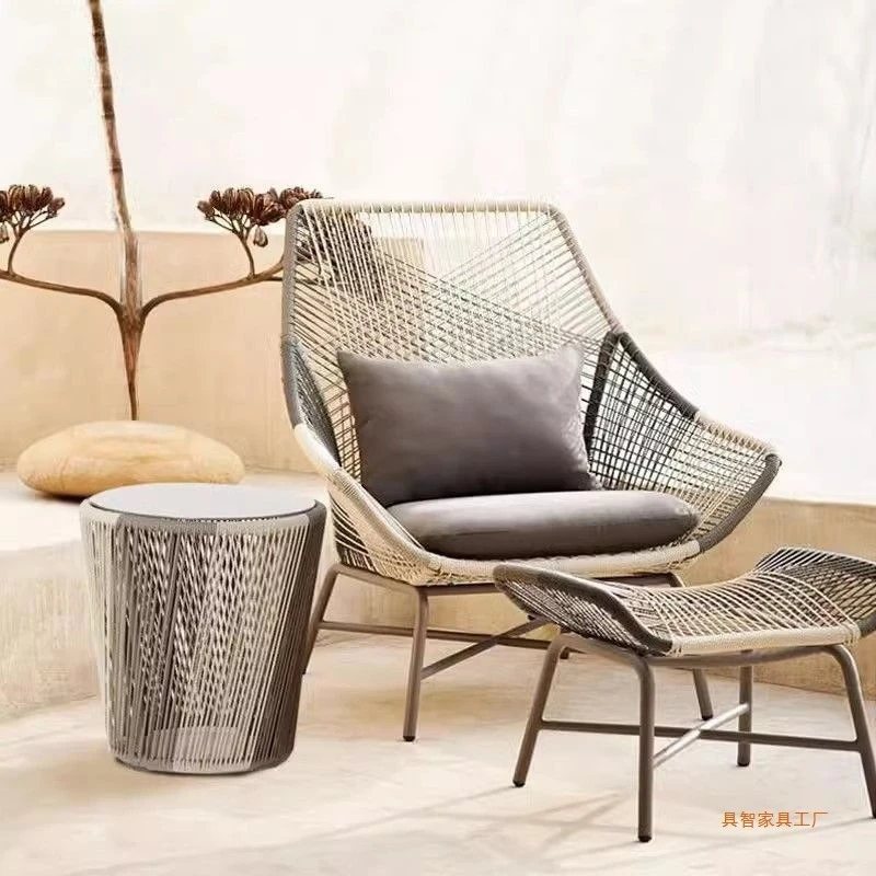 Outdoor Rattan Table and Chair 3-Piece Set for Balcony Courtyard Terrace Single Leisure Furniture Woven Sofa Chair
