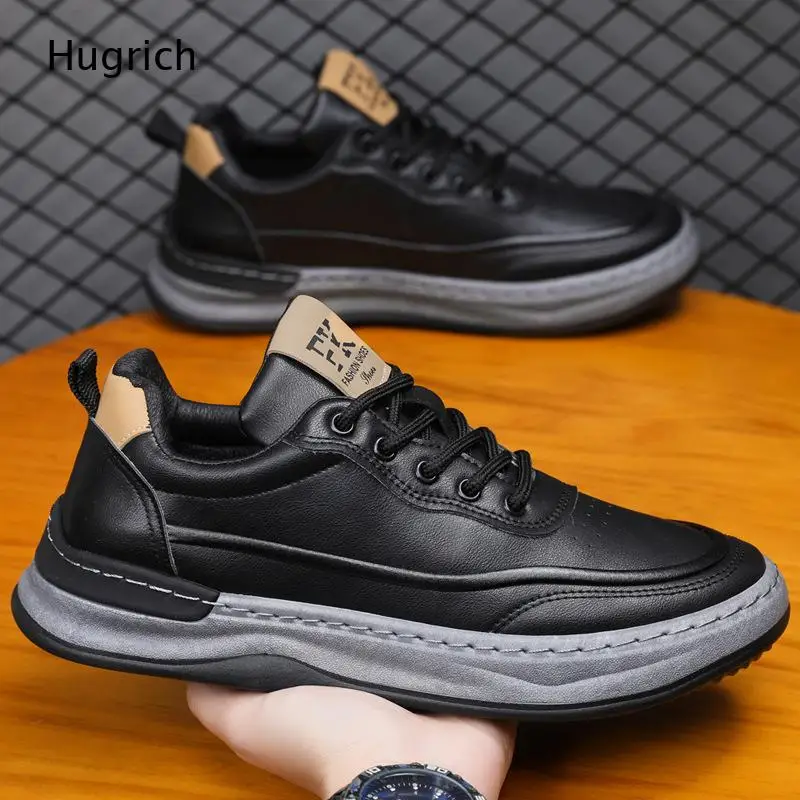 Spliced Leather Casual Sneakers Contrast Layered Sole Lace Up Low Top Breathable Walking Shoes for Men Business Daily Wear