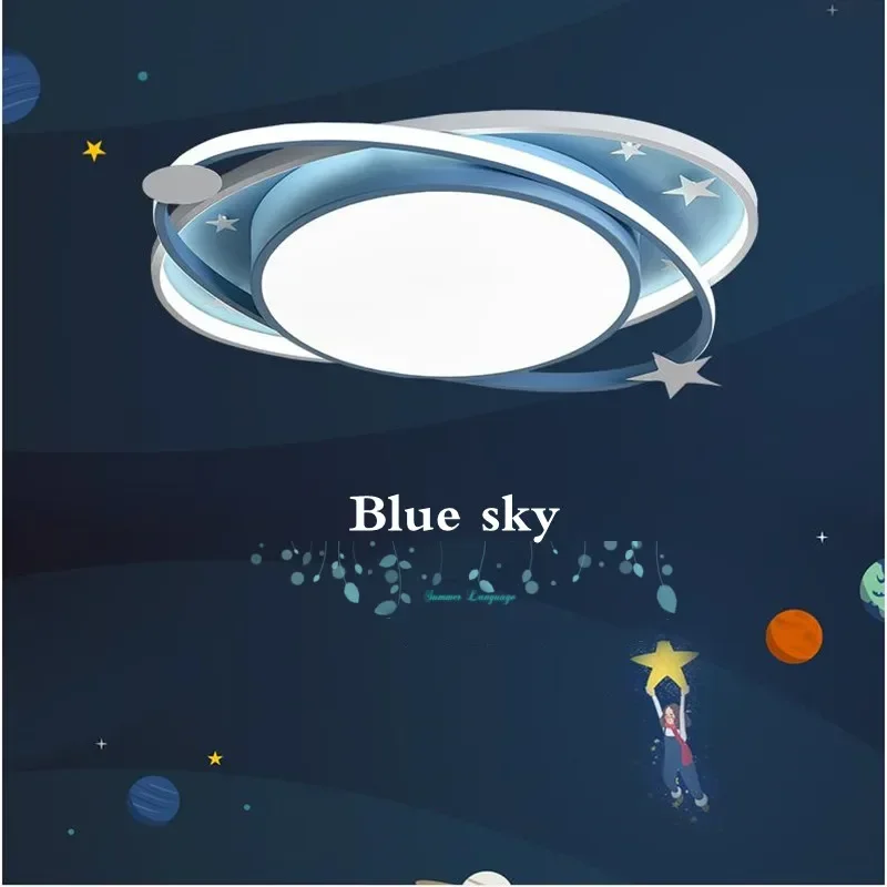 Nordic Children's Room Creative Bedroom Starry Sky Blue Pink Ceiling Lamp