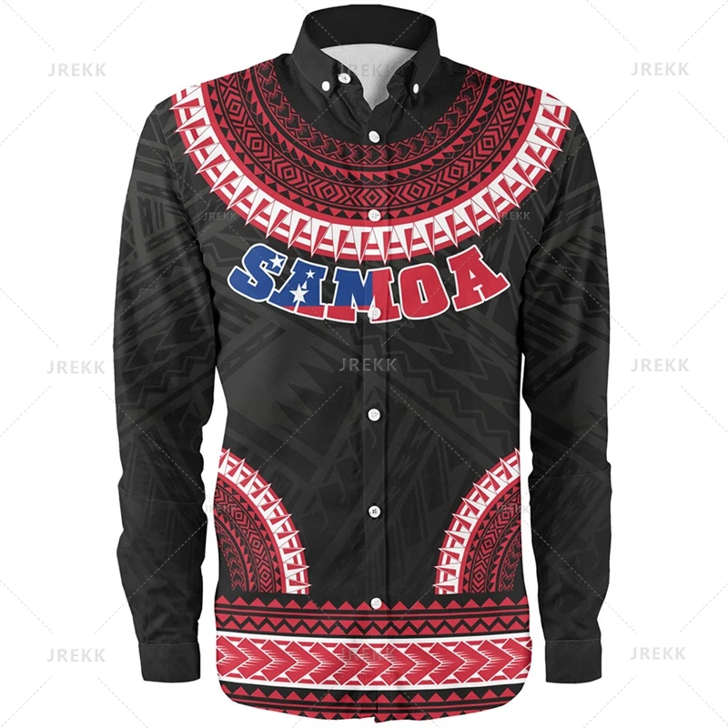 

Small Size Harajuku 3D Printing Polynesian Samoa Emblem Long Sleeve Shirts Men Samoa National Patterns Graphic Lapel Blouse Tops