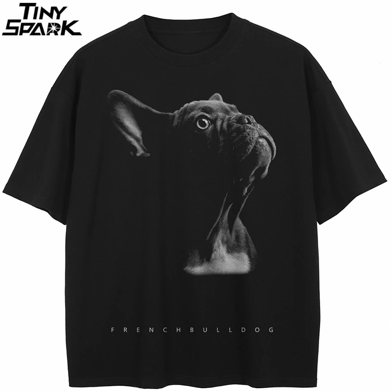 2024 T-Shirt Streetwear Animal Graphic French Bulldog T Shirt Cotton Hipster Men Tshirt Unisex Tops Tees Black Hip Hop