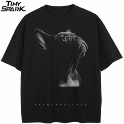 ユニセックスの黒のヒップホップグラフィックTシャツ,フレンチブルドッグのストリートウェア,動物のグラフィックTシャツ,綿のトップス,ヒップスターTシャツ,メンズTシャツ,2021