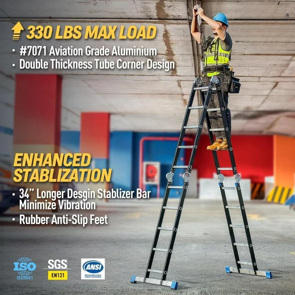 Step Ladder, Folding Ladder  Multi-Purpose Aluminium Extension Ladders, 7 in 1 Folding Adjustable Telescoping Step Ladder 330lbs