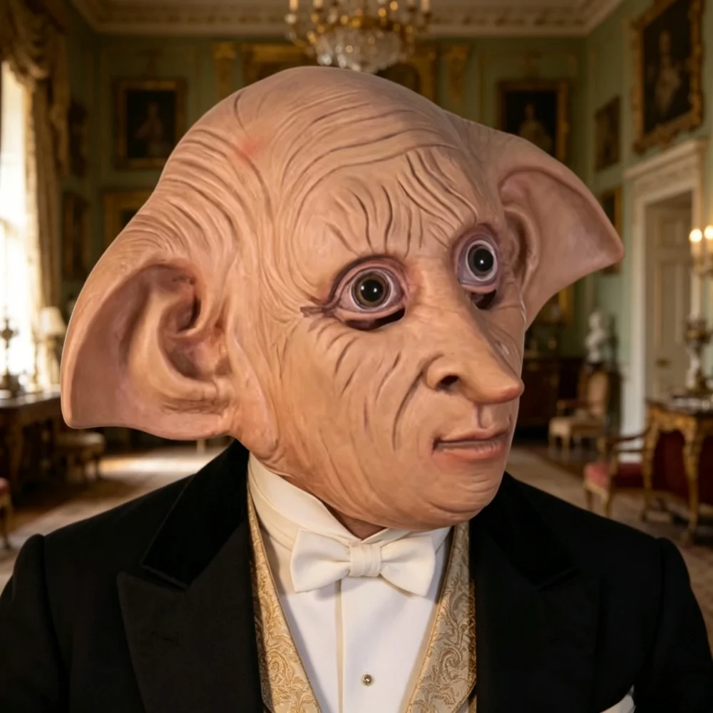 Dobby Elf Cosplay-Maske, realistische Halloween-Kostüm-Party-Kopfbedeckung für Erwachsene