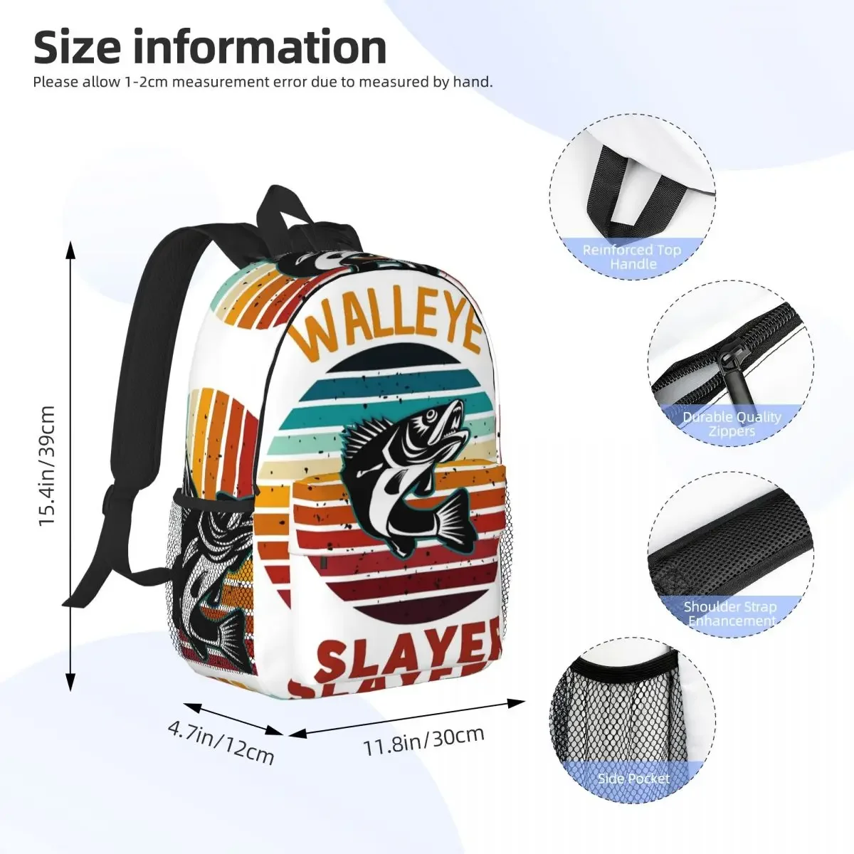 Walleye Slayer Design For Fishing Backpacks Boys Girls Bookbag Children School Bags Laptop Rucksack Shoulder Bag Large Capacity