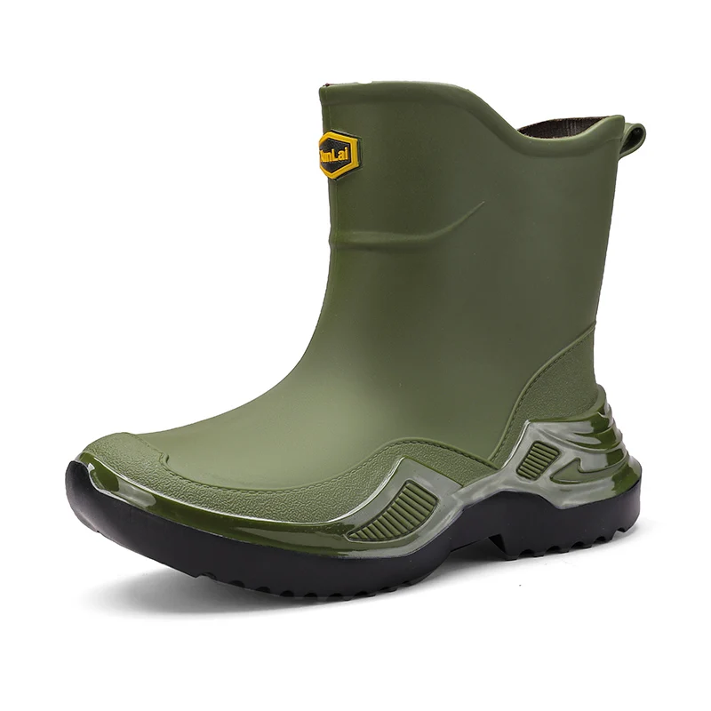 

Men Outdoor Rain Boots Waterproof Non Slip Sole Elastic Cuff Comfort Toe Design Casual Commute Kitchen Rain Shoes
