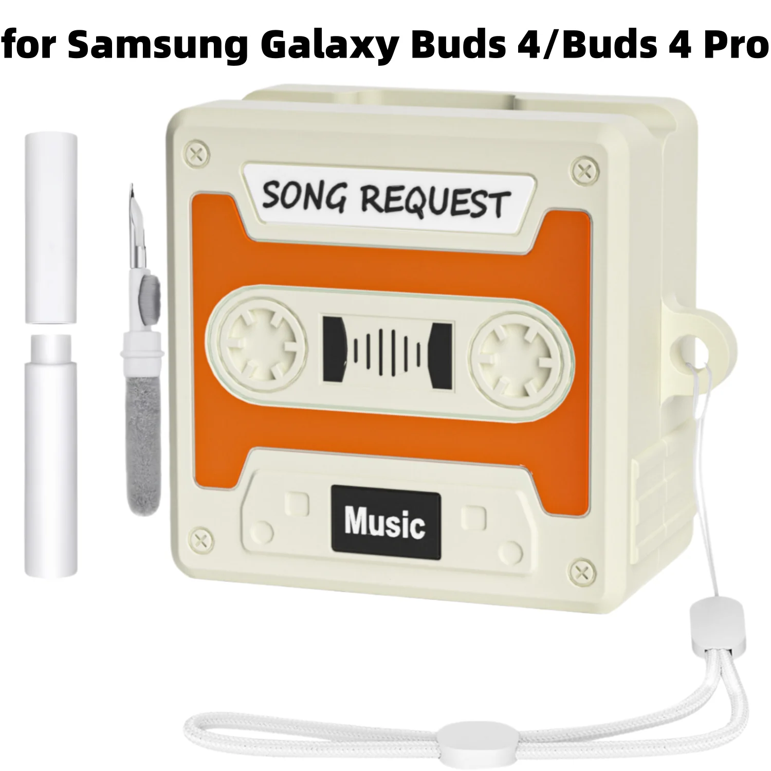 Case for Samsung Galaxy Buds 4/Buds 4 Pro Cover with Cleaner Kit 3D Cartoon Cassette Tape Design with Keychain for Galaxy Buds 4