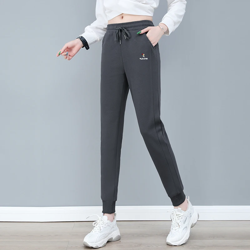 Spring and Autumn Women\'s Solid Colors High Waist Elastic Slim Plus Size Harem Pants Printing Fashion Casual Commuter Trousers