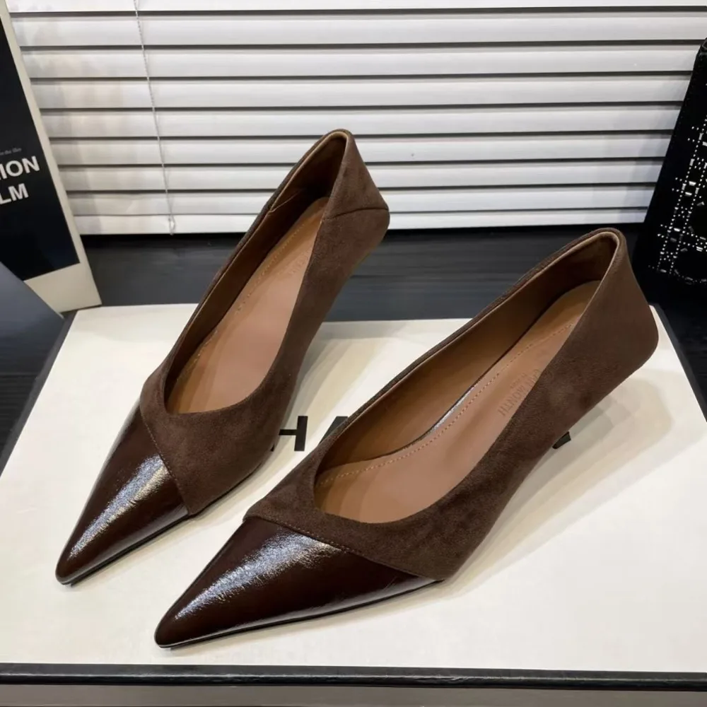 Women Color Block Pointed Toe Pumps Spliced Suede Stiletto High Heels Slip on Office Dress Party Heeled Shoes