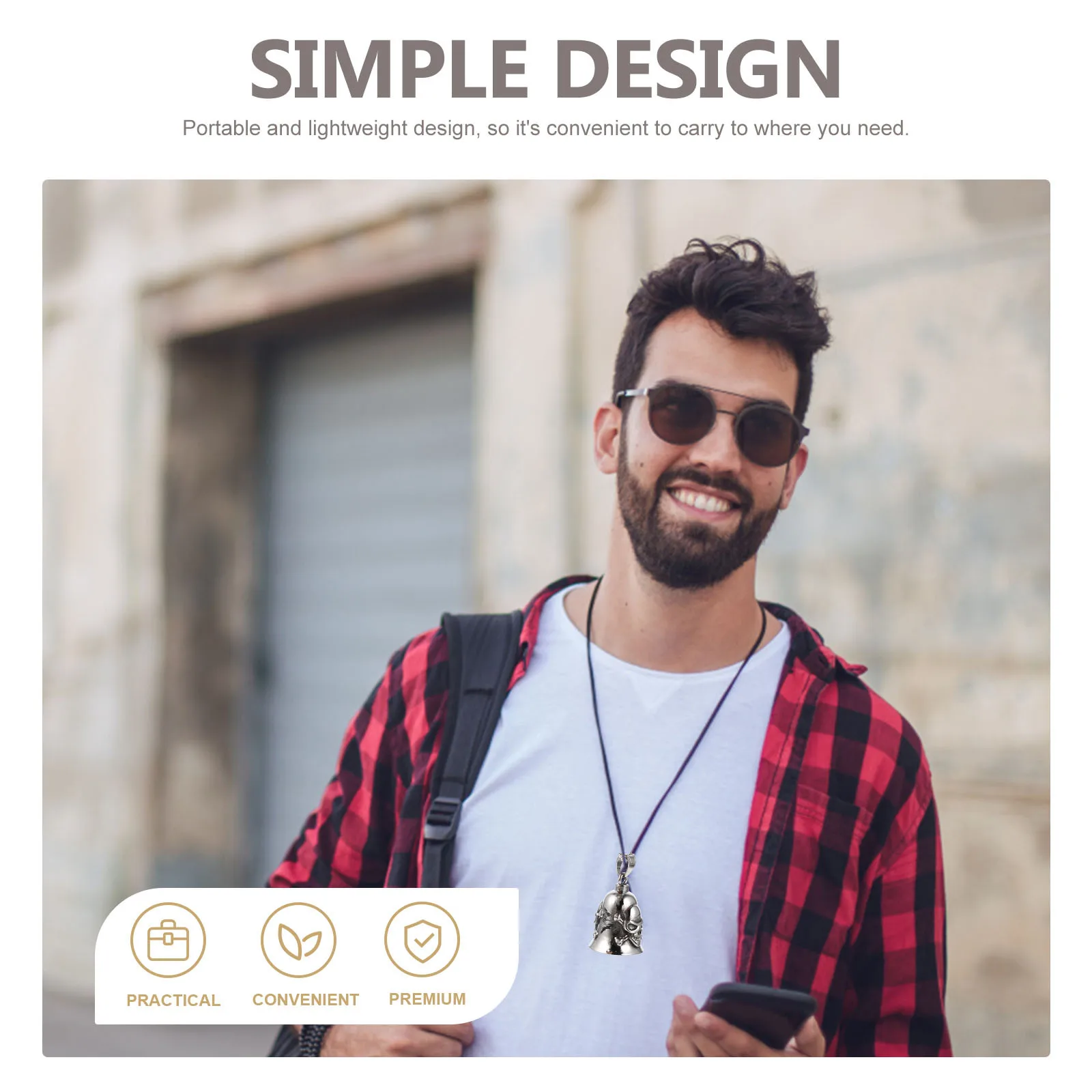 

1Set Skull Keychain Vintage Bell Pendant Necklace Titanium Steel Durable Chain Retro Style Men Jewelry for Craft DIY