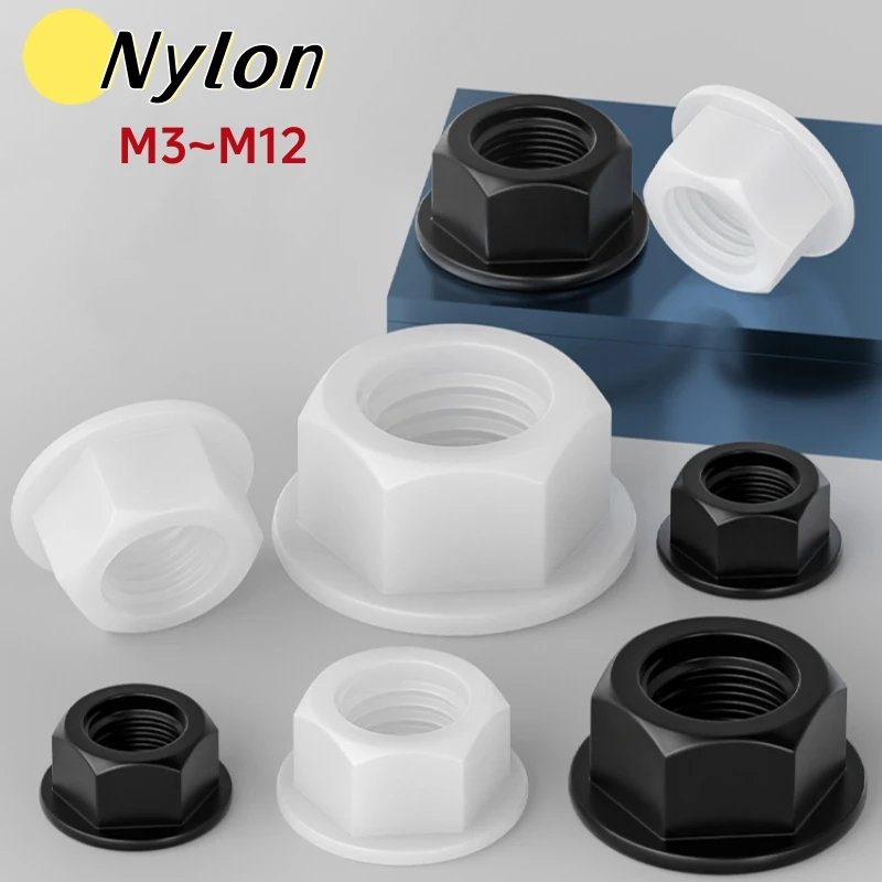

M3 M4 M5 M6 M8 M10 M12 Black White PA66 Nylon Plastic Hexagon Hex Flange Nut DIN6923 for Heat/Electricity Insulation