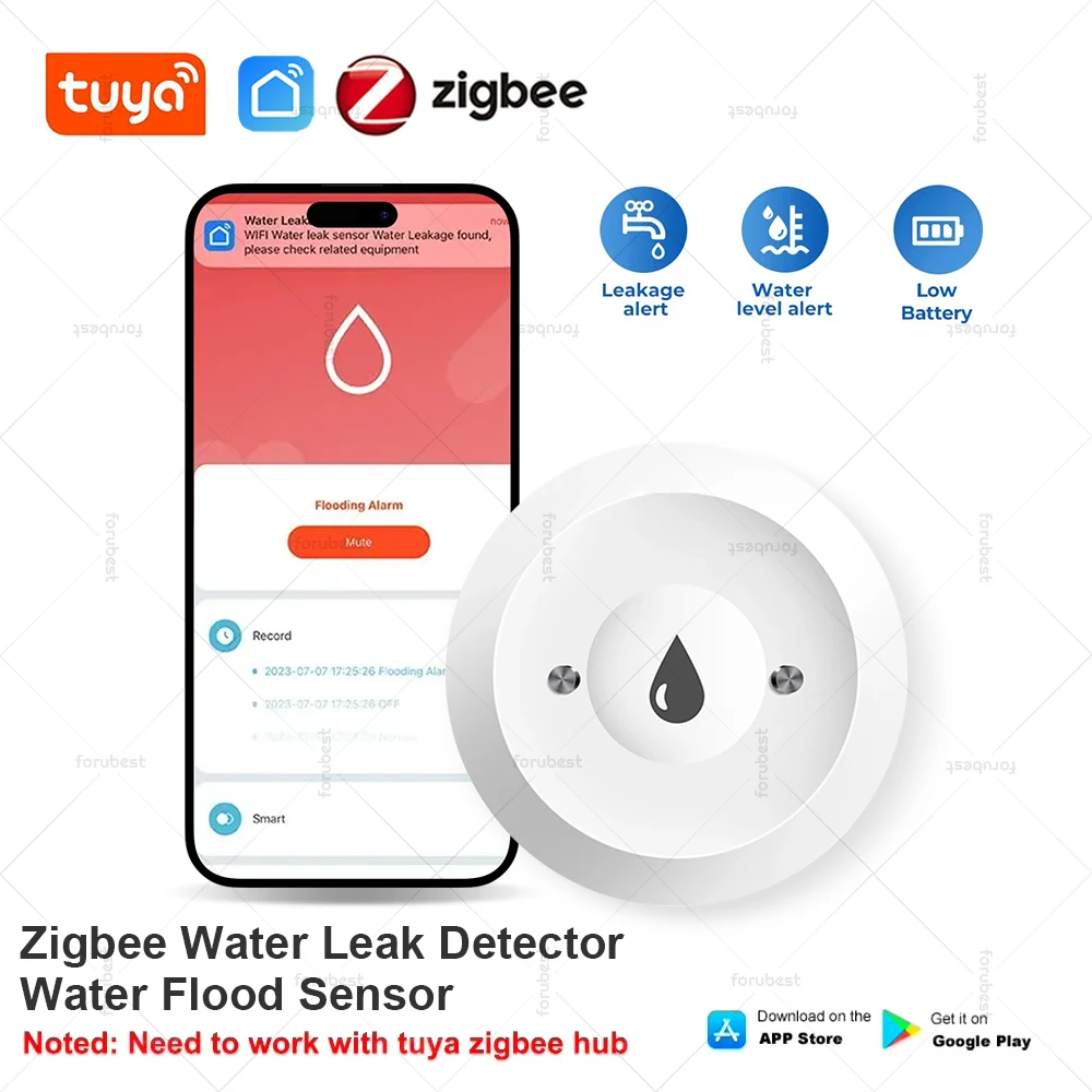 tuya zigbee detector de vazamento de agua sensor de agua de inundacao smart life app monitoramento remoto alarme de vazamento trabalhar com zigbee gateway 01