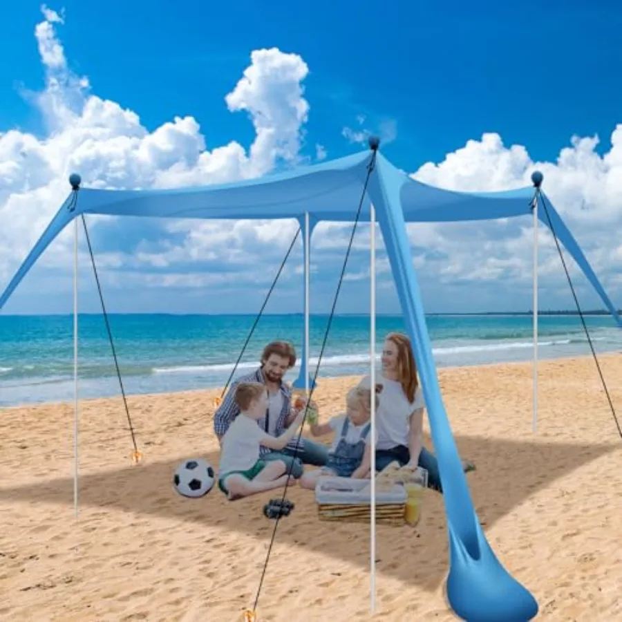 

Beach Tent for outdoor shade, polyester fabric, beige, UPF50+ sun protection with included sandbags, 11x11 FT size ideal for ca