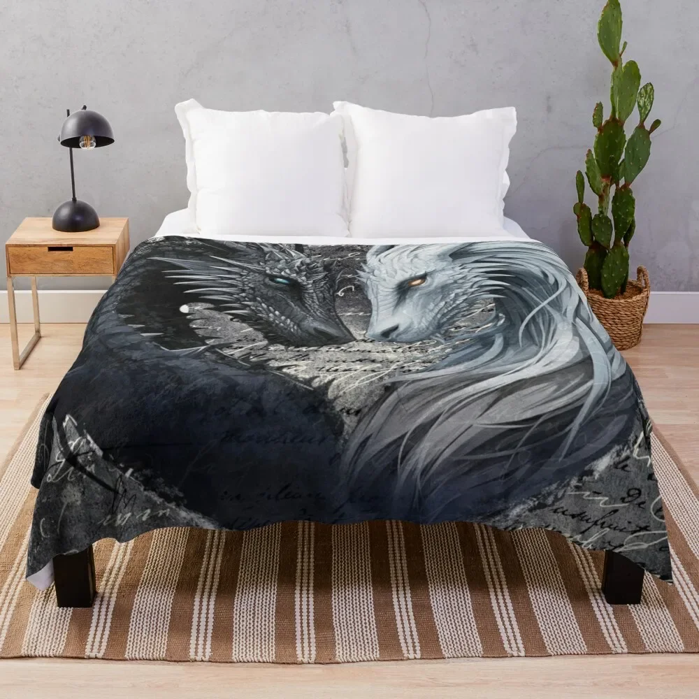 

Eternal Dance of Light and Dark Dragons Art Throw Blanket Easy Care Comfortable Blanket for Couch