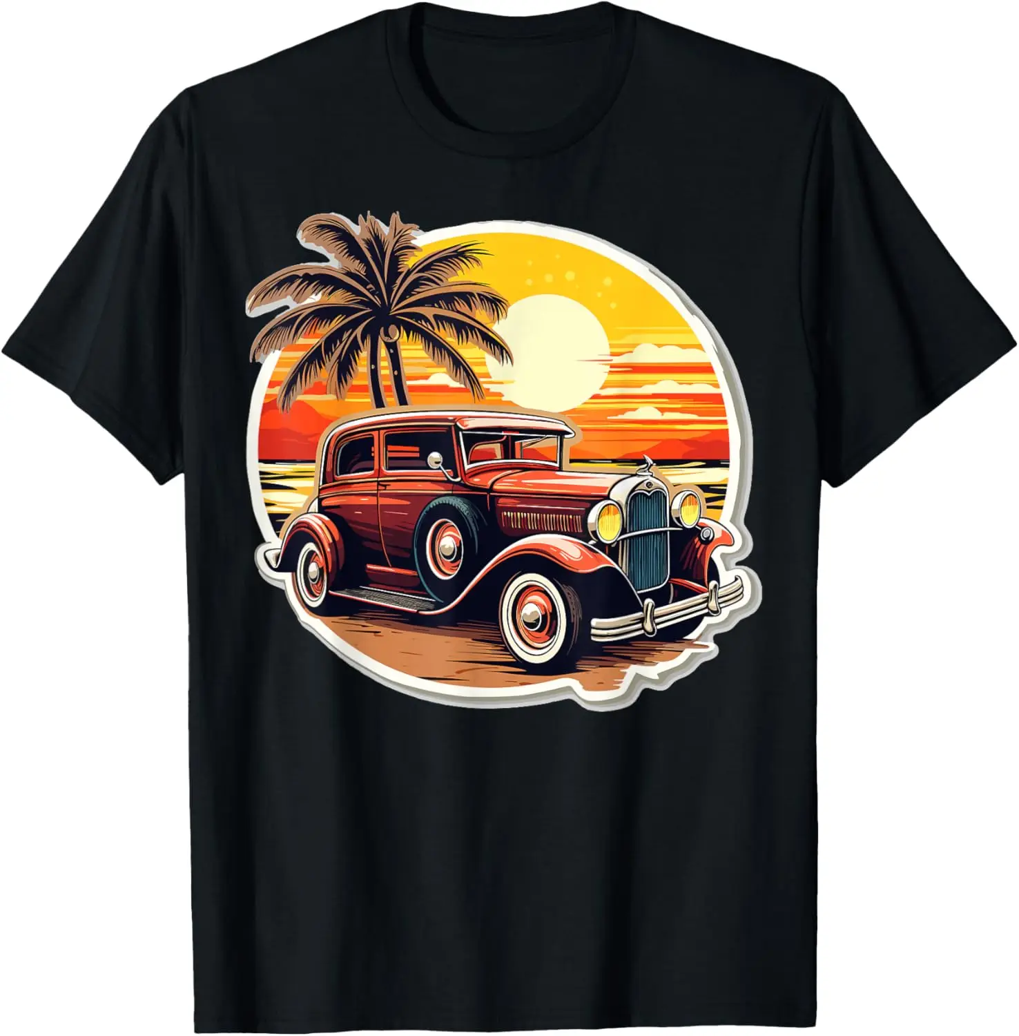 Classic Car Admirer: Beach Scene with Sunlit Palms T-Shirt