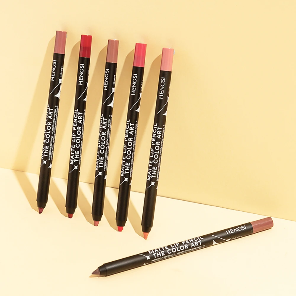 HENGSI Fashion Black Pole Impermeabile 6 colori Matte Nude Lipliner Facile da colorare Durevole Trucco labbra tridimensionale naturale