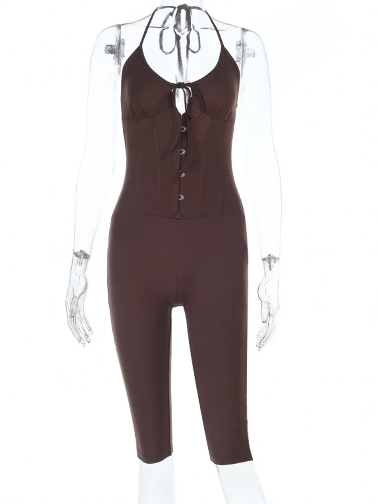 

Women'S Spring Summer New Solid Slim Backless V-Neck Sexy Sports Comfortable Slim Thin Jumpsuit 2026 Skinny Bodycon Jumpsuits