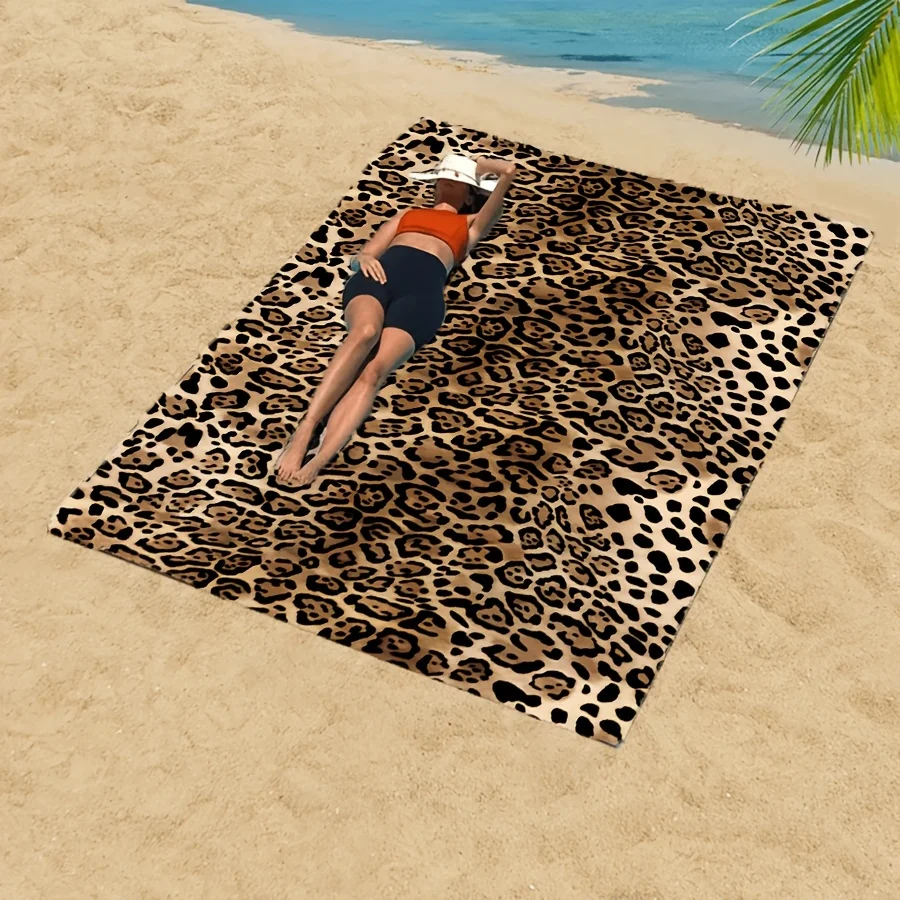 Quick-Dry Leopard Print Microfiber Beach Towel, Extra Large, Absorbent, Print for Swimming, Gym, Outdoor Activities