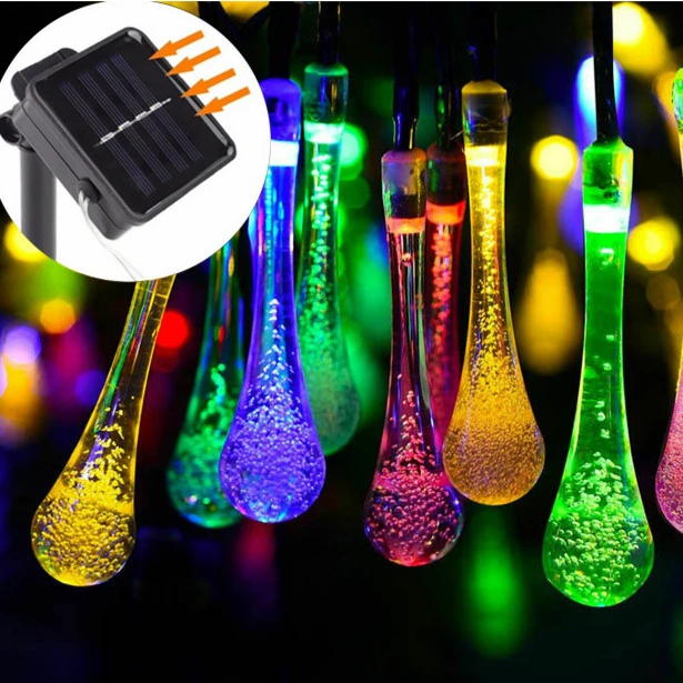 Solar Powered Personalized Water Droplet String Outdoor 50LED String Waterproof Courtyard Decoration Christmas Colored Lights