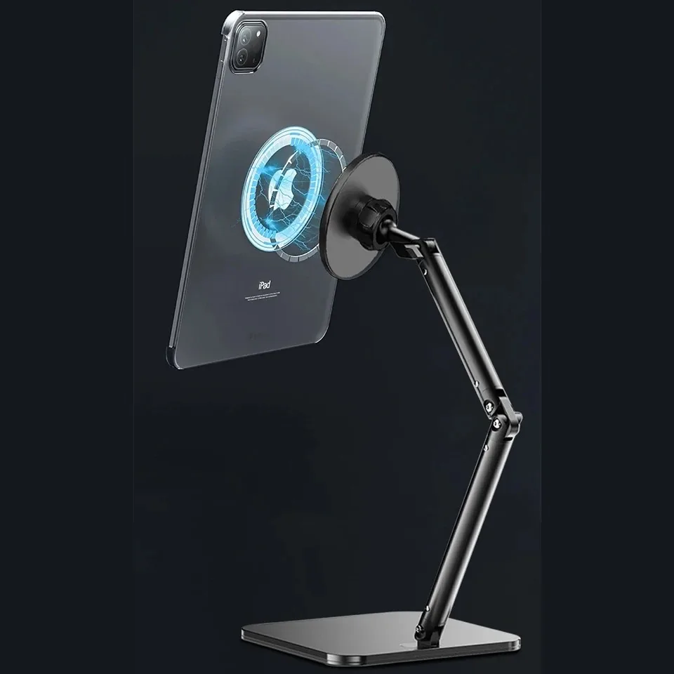 Premium Aluminum Alloy Magnetic Tablet Stand, Foldable Phone Holder for iPad Pro/Air, Xiaomi Redmi, Huawei - Portable Desktop De
