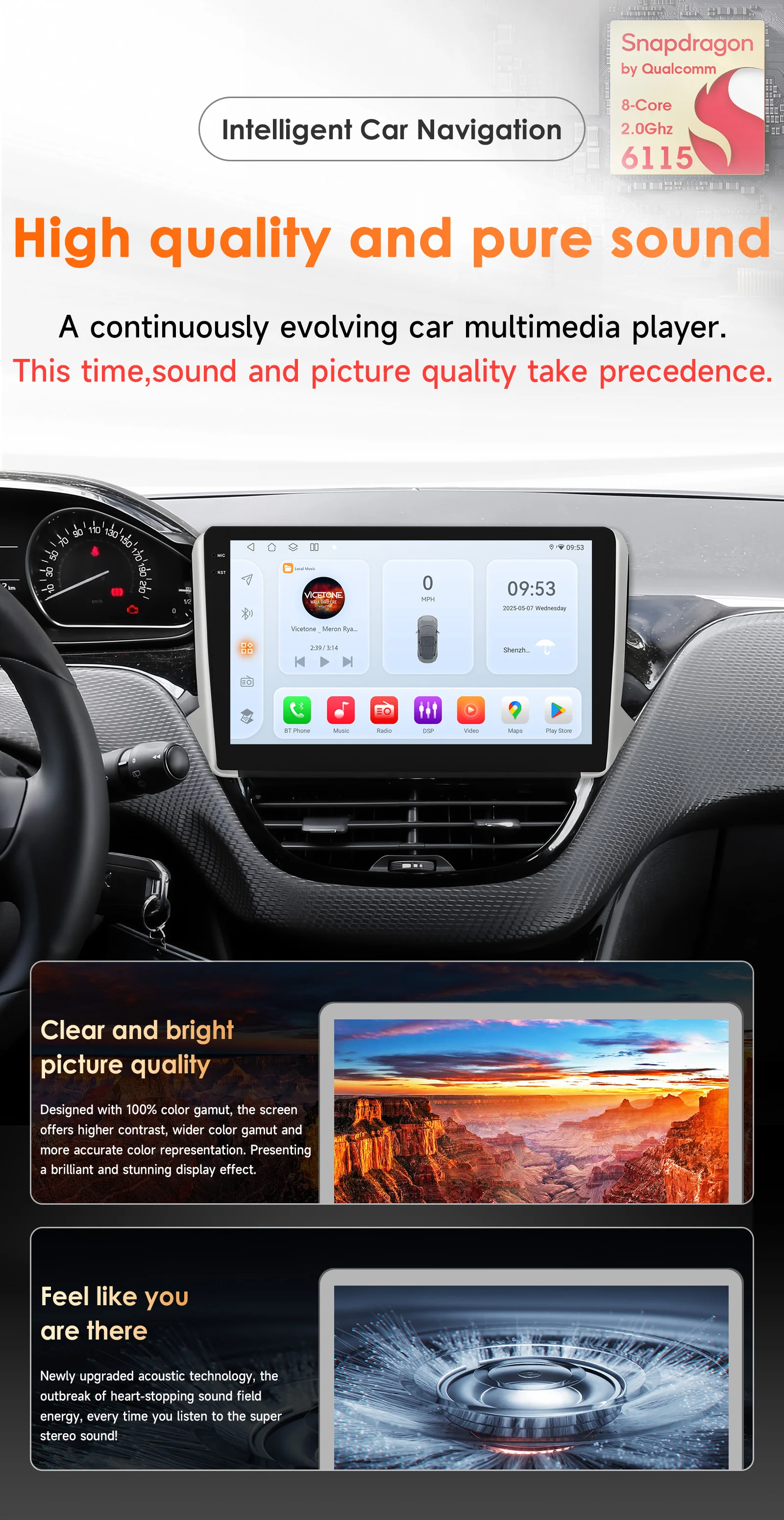 Hizpo Carplay 4G WIFI AI Systeme Android 14 Autoradio für Peugeot 208 2008 Serie 2012-2018 Multimedia Video Player GPS Autoradio – Detail 5