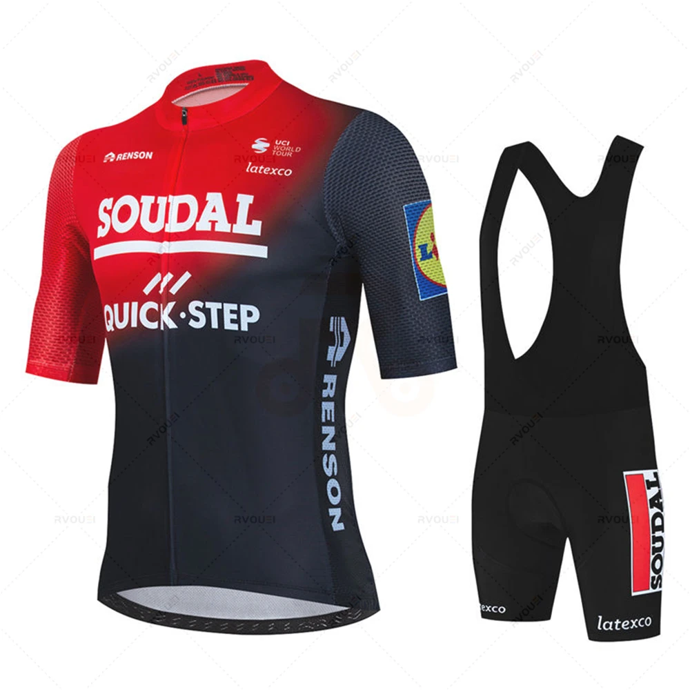 Soudal Quick Step Men\'s Cycling Clothing Summer Bicycles Jersey Sets Mountain Bike Bib Shorts Triathlon Maillot Shirts Ciclismo