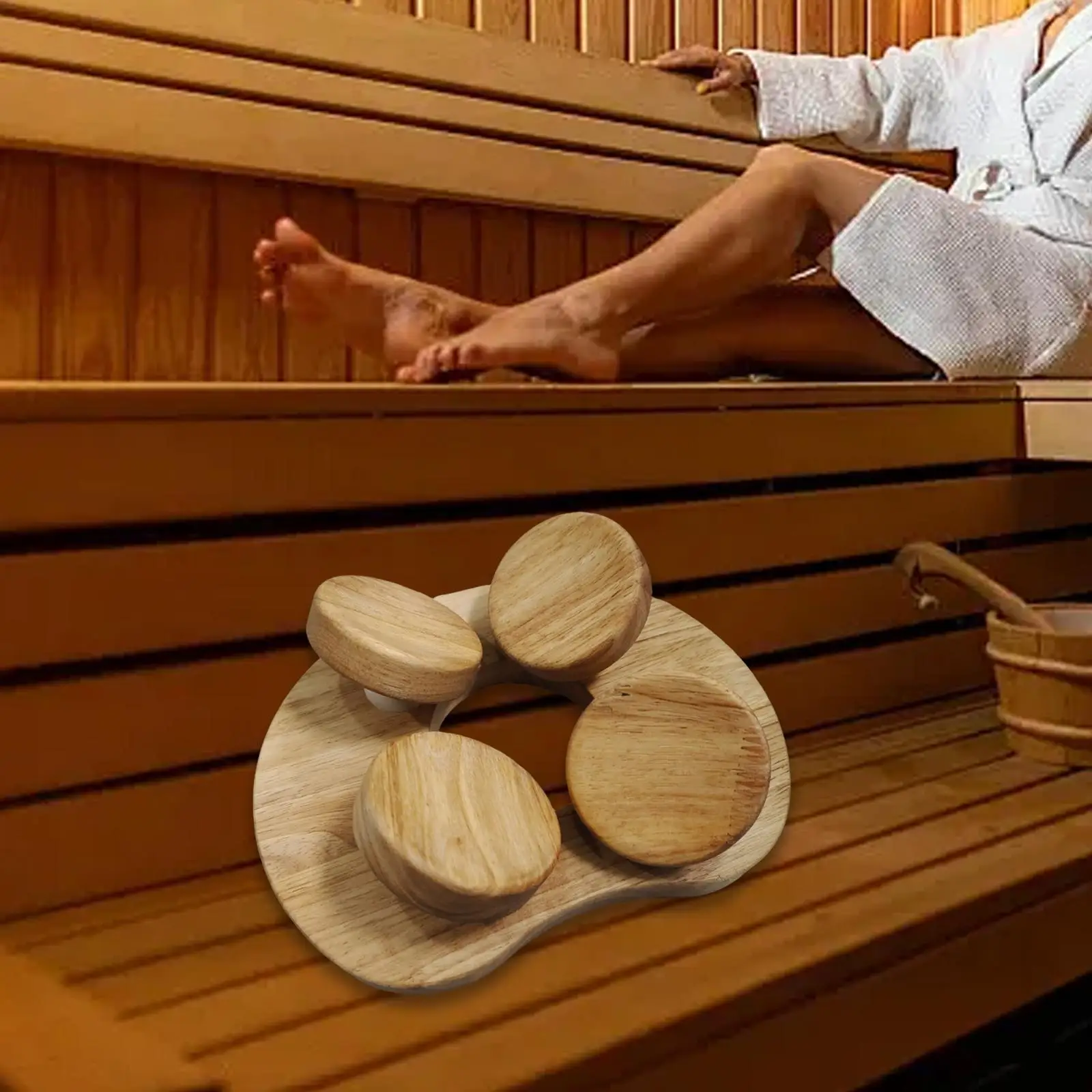 Wooden Sauna Headrest with Rotatable Disc Modern Ergonomic Lightweight Backrest