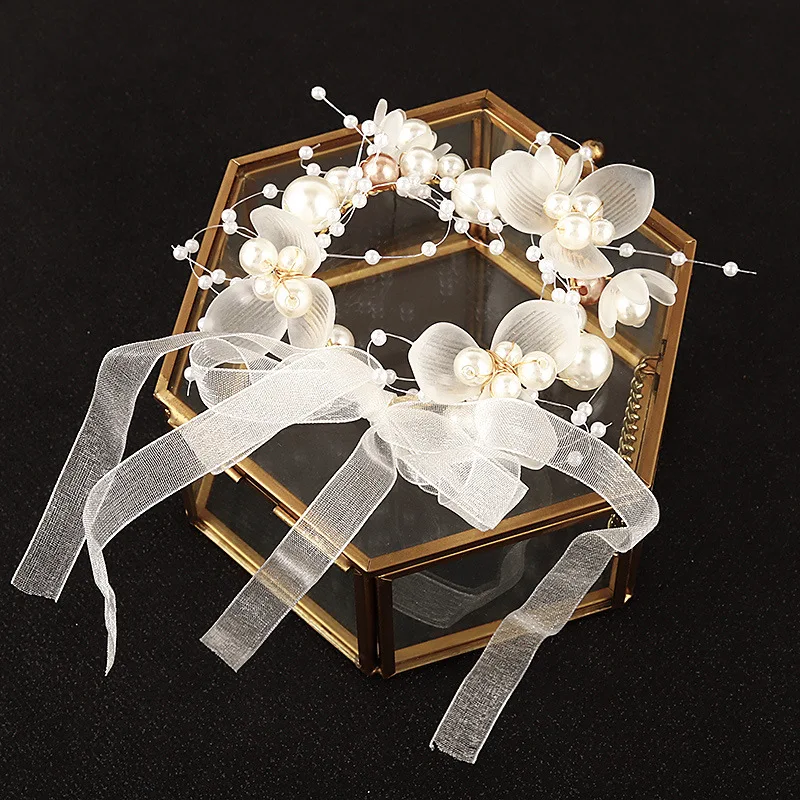 Brautjungfern Handgelenk Blumen elegante Perlen Perlen Armband schöne Hand Blume Corsage Dekor Foto Requisiten Hochzeits feier Zubehör