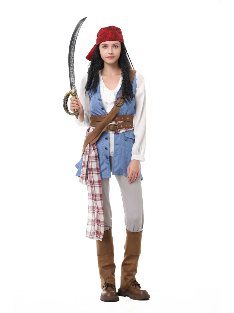 Unisex Retro Piraten-Cosplay-Outfit Blaue Weste Halloween Karneval Familien-Paar Kostüm Bühnenkostüm 2026 – Detail 15