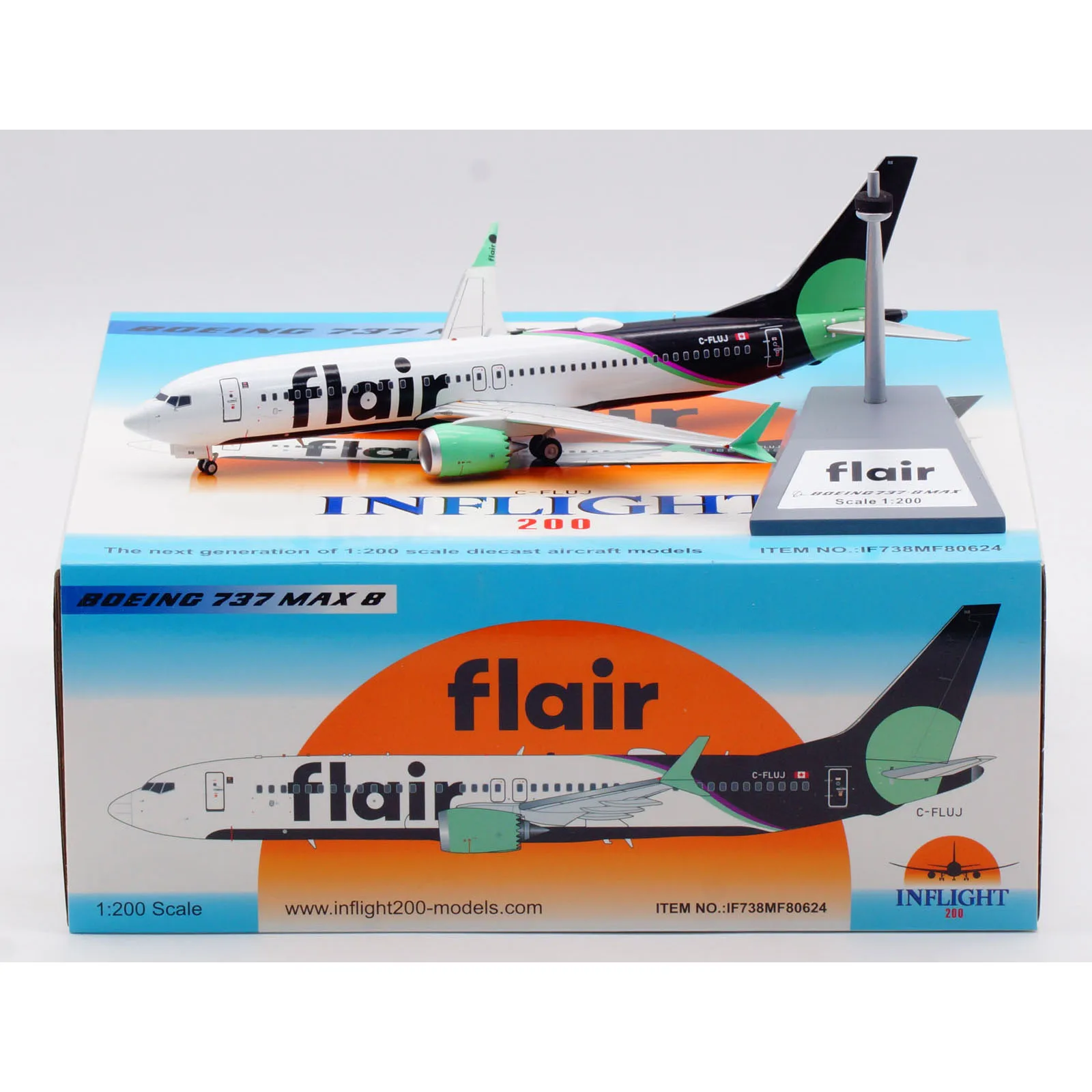 

IF738MF80624 Коллекционный самолет из сплава в подарок, INFLIGHT 1:200 Flair Airlines Boeing B737-8 MAX, литой под давлением самолет, реактивная модель C-FLUJ