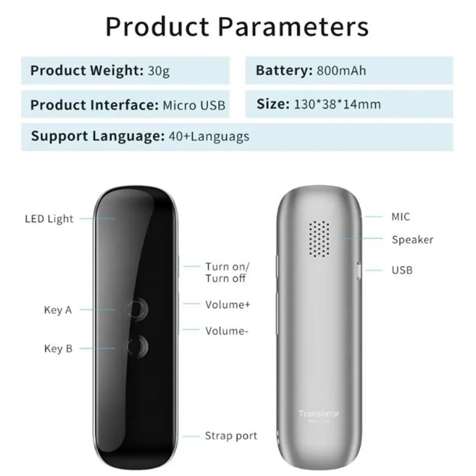 مترجم ذكي مترجم صوتي 70 لغة متعددة ترجمة فورية لاسلكية صغيرة 2 طريقة تفسير في الوقت الحقيقي APP بلوتوث USB