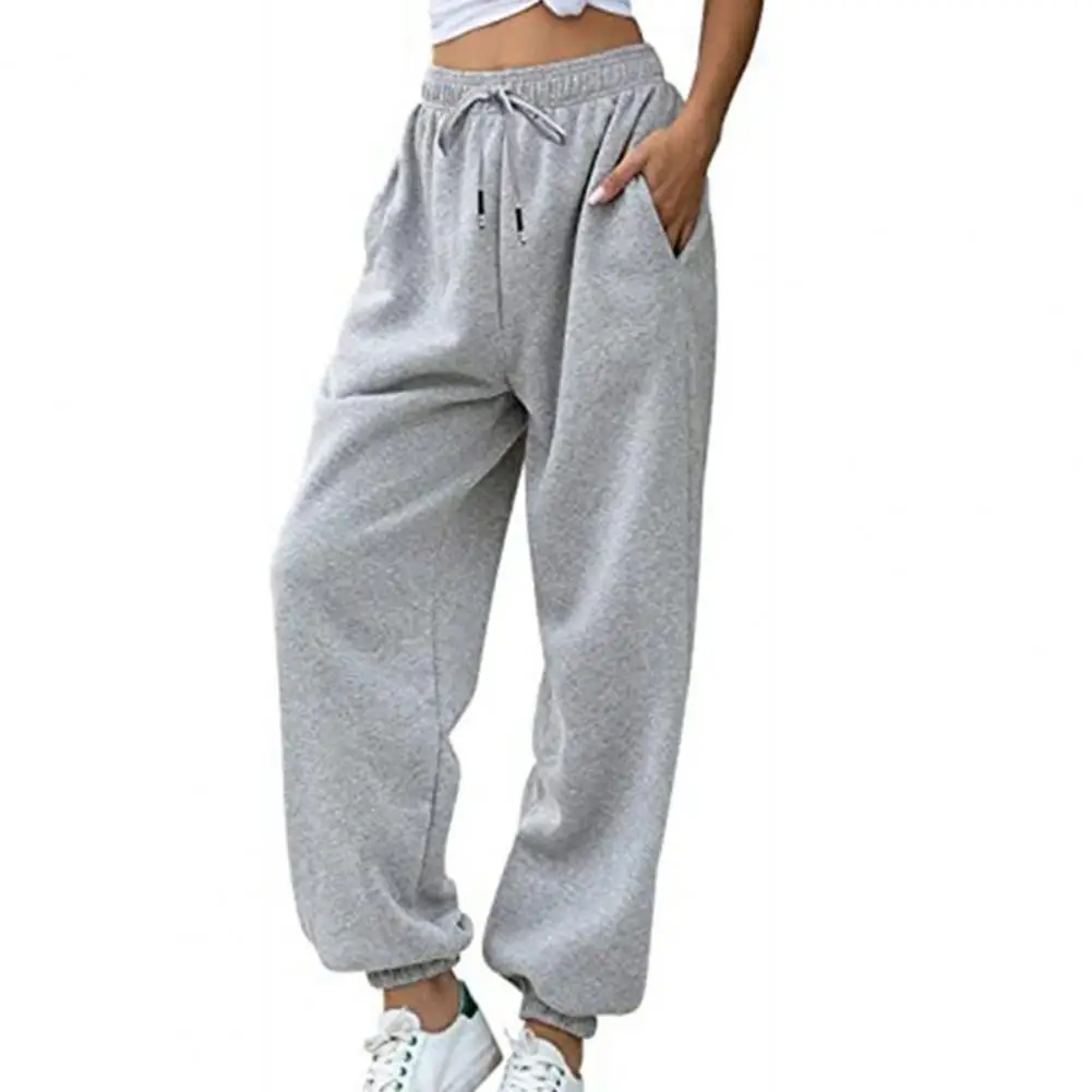 

Women Pockets High Waist Ankle Tied Thick Long Sweatpants Sports Pants Trousers Joggers Wide Leg SweatPants Korean Casual Pant