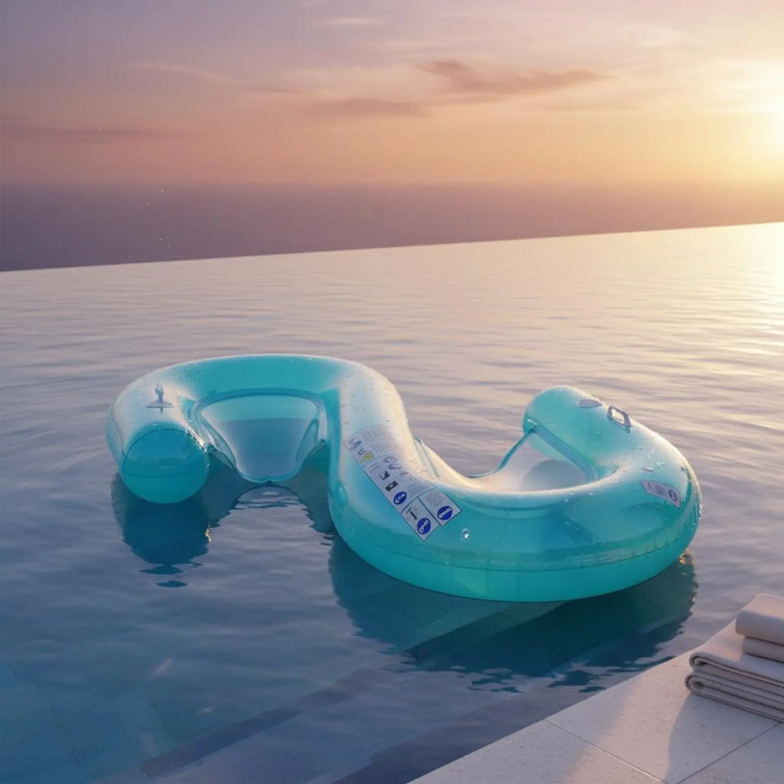 S-Shaped Pool Flotation Device Cup Holders Inflatable Water Chaise Pool Lounge Chair Flotation Device 2-Person Floating Recliner