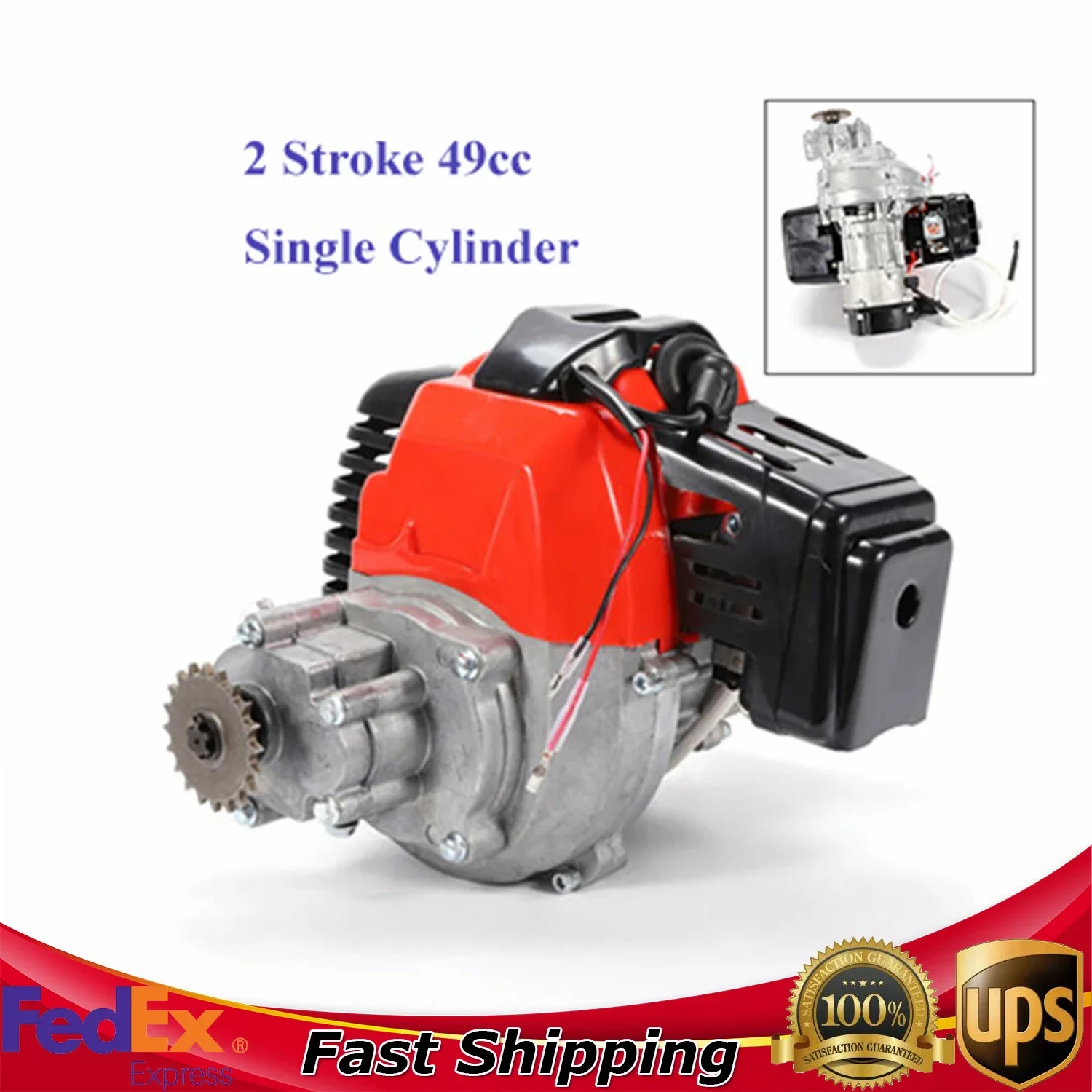 49CC 2-Stroke Engine Motor, Air Cooled Motor Aluminum Replacement Parts For Mini Pocket Go Kart Dirt Pit Bike ATV Scooter