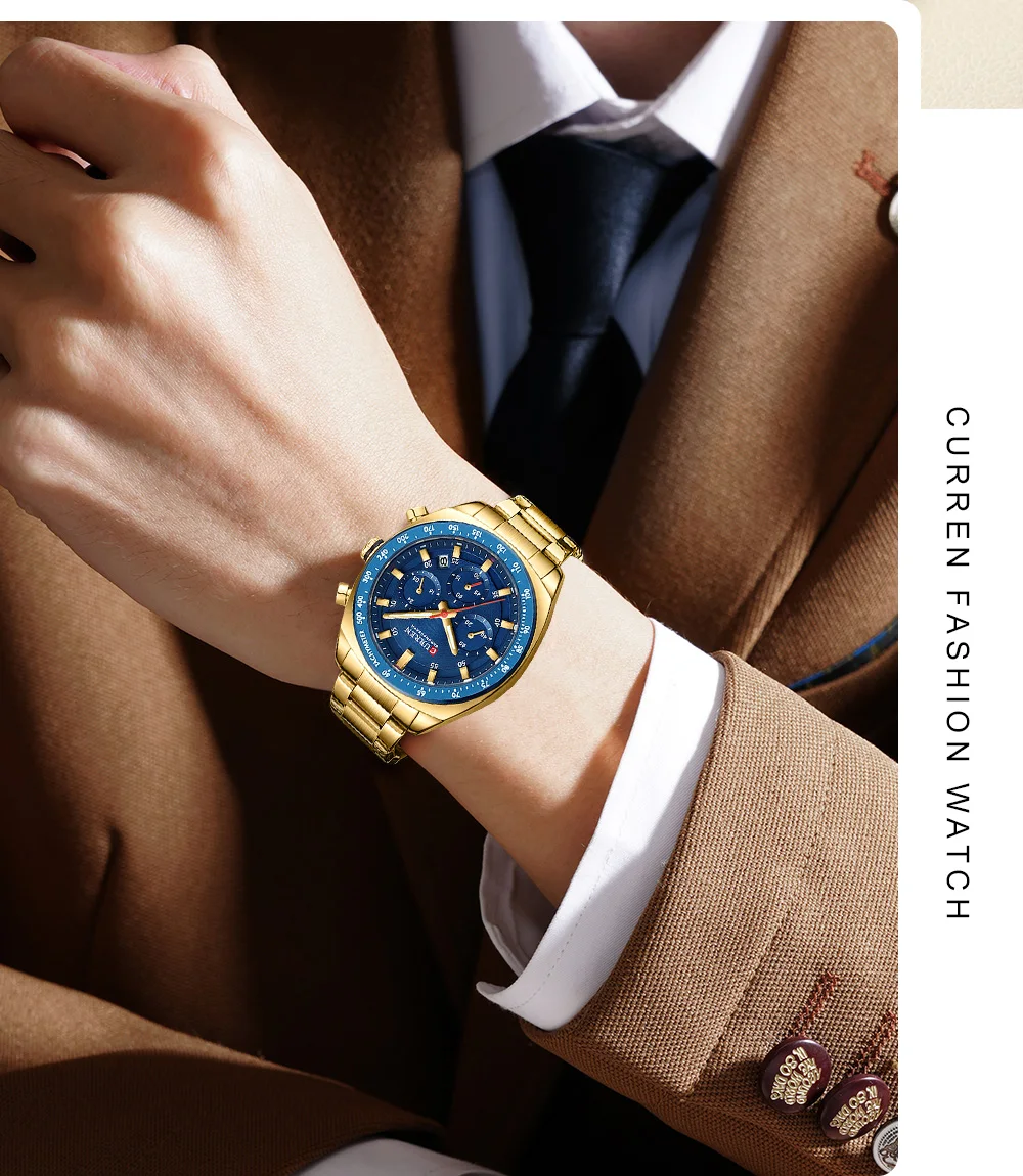 Luxuriöse CURREN Marken-Herren-Chronographenuhr mit Edelstahlarmband, Leuchtzeigern, Datumsanzeige, Wasserdicht, Quarz-Uhrwerk, Relógio – Detail 4