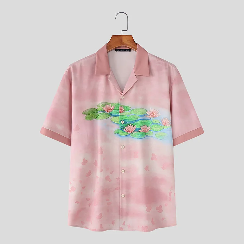 

INCERUN Мужская рубашка с принтом в стиле пэчворк, с лацканами и короткими рукавами, мужская одежда, уличная одежда, свободные летние модные повседневные рубашки 2023 г.