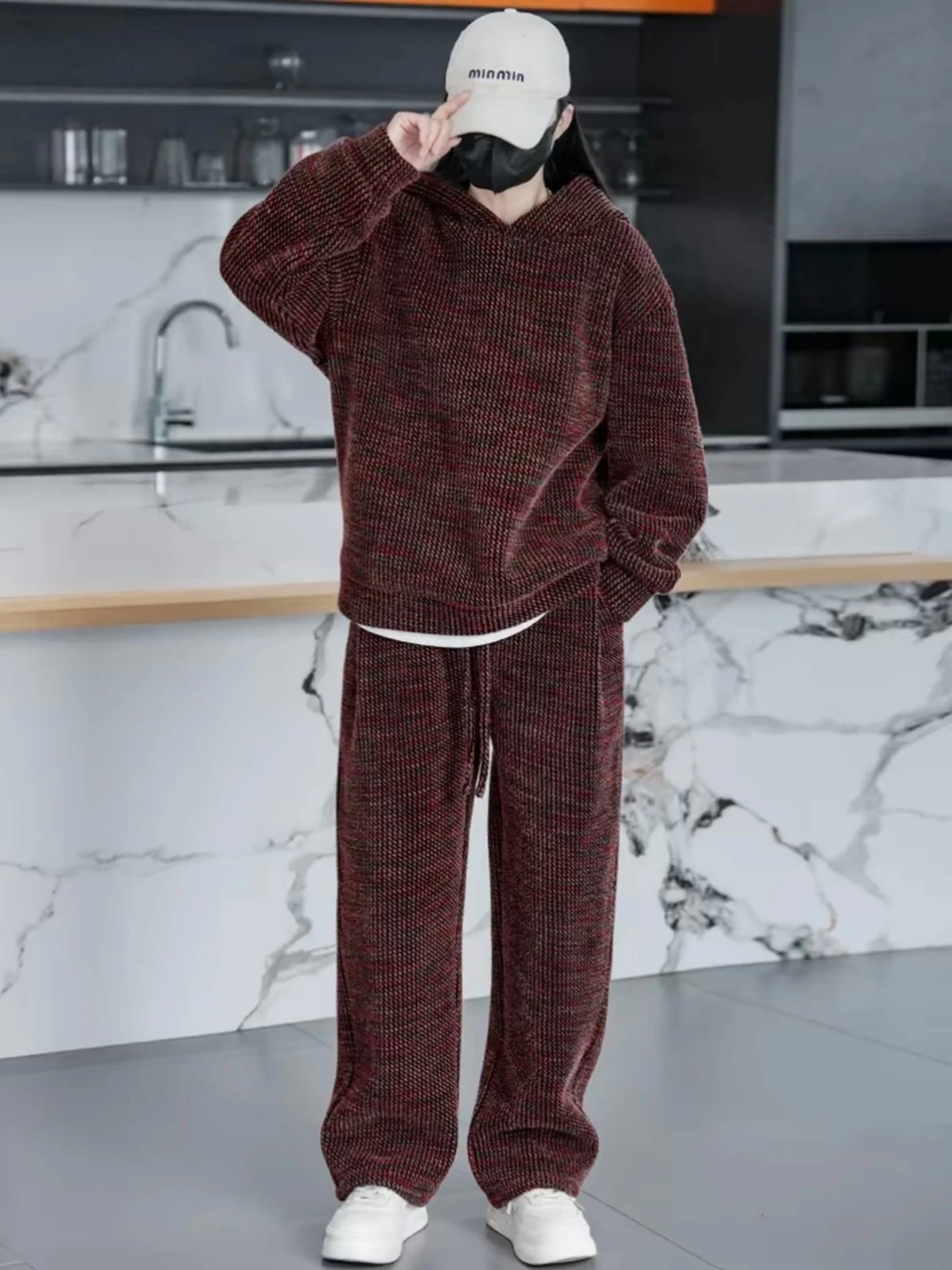 

Мужской зимний повседневный комплект Thiened Fce с капюшоном, прямые брюки, комплект из двух предметов, модный универсальный свитшот Long Sve